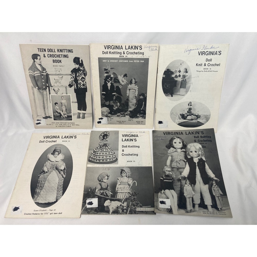 Vintage Virginia Lakin Doll Clothing Patterns Crochet Knot Sew 6 Book Lot